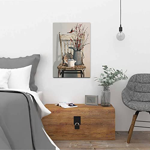 Rustic Farmhouse Wall Art Decor Flower Theme Vintage Wall Art Picture Watering Can On Chair Canvas Wall Art Print Country Style Poster Modern Home Artwork Room Decor 16X24 Inch Unframed #TOP2