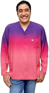 مقشر طبي مطبوع للمستشفيات للجنسين من فلامينغو - قميص طبي للجراحة - اكمام طويلة - زي طبي (ازرق ، مقاس 2xl)