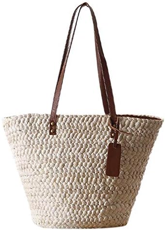 KONGSHOP Hand-woven Handbag Womens Straw Woven Handbag Retro Summer Beach Straw Bag Hand-woven, Simple and Beautiful, Suitable for Beach Travel and Daily Use