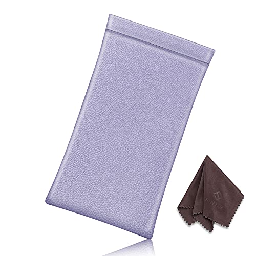 Image of FINTIE Soft Eyeglasses Case with Cleaning Cloth, Portable Squeeze Top Vegan Leather Glasses Pouch, Sunglasses Eyewear Bag