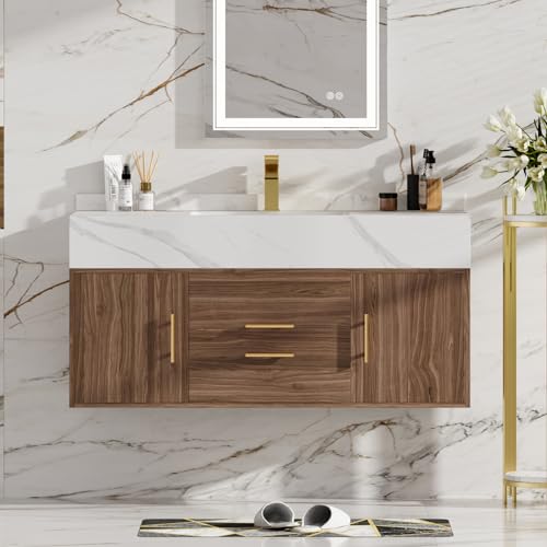 homary 39.4 inch Floating Bathroom Vanity with Sink, Walnut