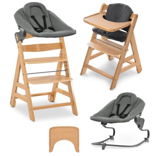 hauck Alpha Move Newborn Set de Trona Bebe Evolutiva con Nueva Hamaca Premium, Tronas de Bebe desde el Nacimiento con Ruedas, Hamaca Bebe, Bandeja y Cojín   Natural/Gris oscuro