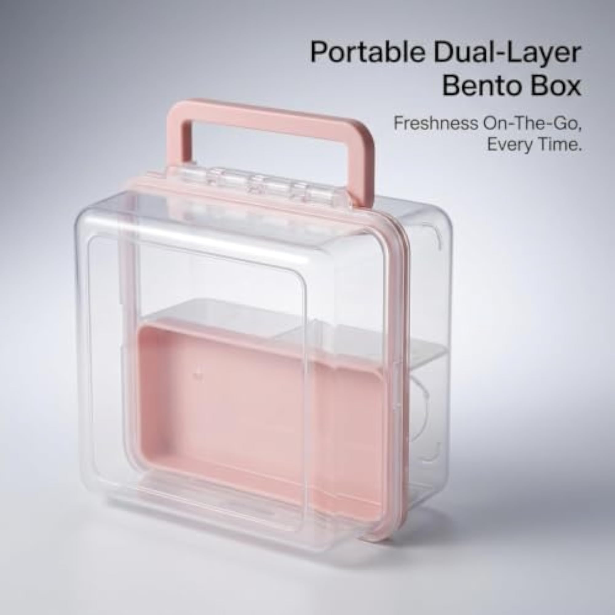 Double Layer Lunch Box with Compartments, Pink