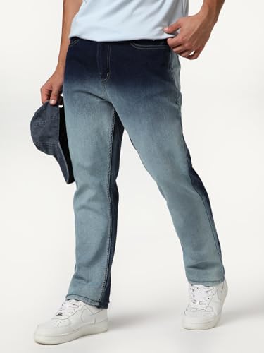 Image of Urbano Fashion Men's Straight Fit Heavy Washed Faded Denim Jeans Stretchable