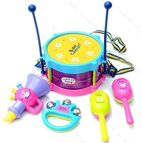 Printasaurus Baby Roll Drum Musical Instruments Kids Drum Set Children Toy 5 Pcs Drum with Drum Sticks Saxophone Whistle Maracas Tambourine