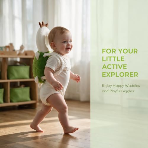 Image of Baby Head Protection Backpack - Soft Lightweight Fall Cushion for Toddlers During Crawling & Walking, Helps Ease Impact from Backward Tumbles(Green Turtle)