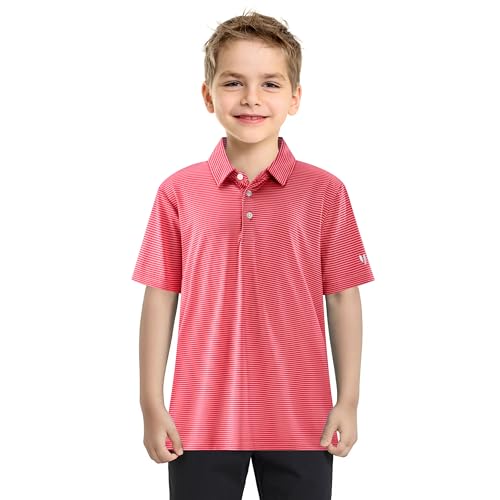 Image of Boys Polo Shirts Short Sleeve Striped Performance Moisture Wicking Dry Fit Golf Shirts for Boys Youth Kids