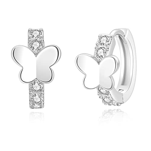 Schmetterling Ohrringe Zirkonia Schmetterling baumeln Ohrringe Schmetterling Huggie Hoop winzige süße Ohrringe für Damen Teenager Mädchen 925 Sterling Silber Ohrringe Mädchen Kinderohrringe Cover