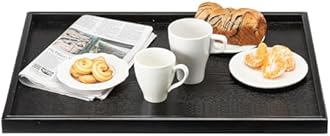 24 x 20 Inches Extra Large Solid Wood Serving Tray for Tea Coffee Table Snack Food Meals Serving Plate Kitchen Party Bar Breakfast Server with Raised Edges Black Wooden Decorative Ottoman Tray