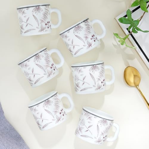 Image of Larah by BOROSIL 100ml x 6pc Opalware Grandeur Tea /Coffee Mug Set, Microwave & Dishwasher Safe Embossed Design Crockery Set Ideal for Daily Use & Gifting