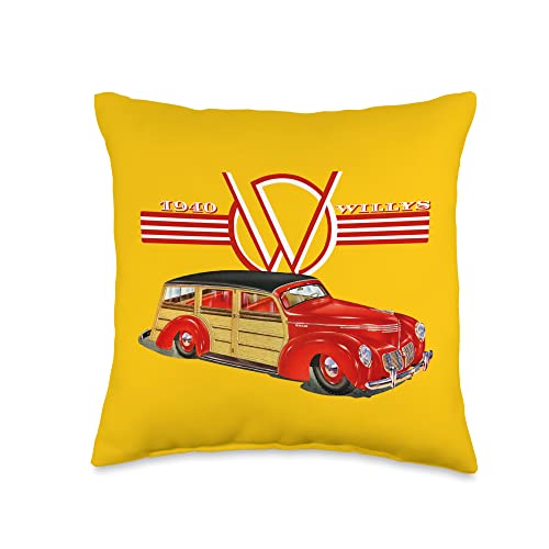 1940 Willys Hot Rod Woody Station Wagon Pillow
