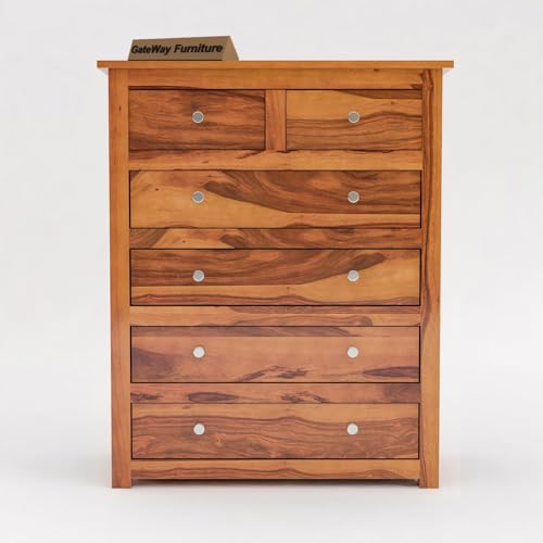 Image of GateWay Furniture Sheesham Wooden Chest of Drawers Wooden Dresser for Bedroom 6 Drawer | Wooden Storage Cabinet | Clothes Storage Organizer | Drawer Chest of Drawers for Living Room (Carter Honey 1)