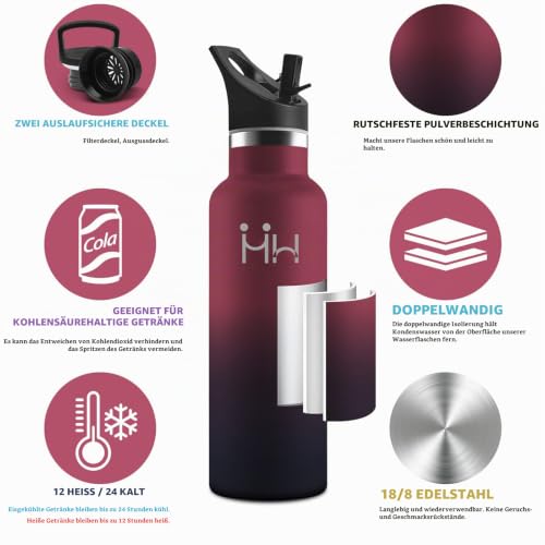 HoneyHolly Thermosflasche, 500ML BPA-Frei, Trinkflasche Edelstahl, Auslaufsichere Isolierflasche Doppelwandig, Wasserflasche Edelstahl… – Ansicht 2
