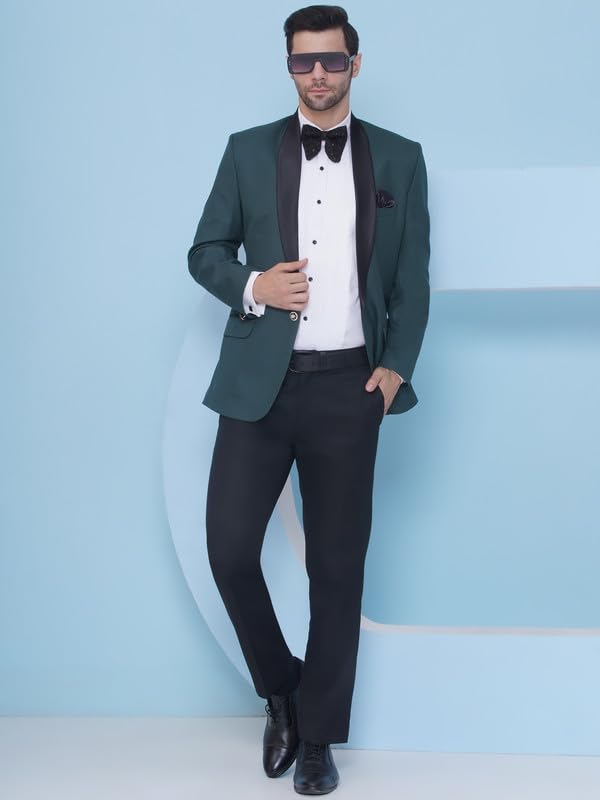 Image of FAVOROSKI Tuxedo Blazer for Men with 2 Pockets | Rayon Slim Fit Blazers | Ethnic Wear Tuxedos | One Button Solid Tuxedo Blazers in Shawl Collar | Blazer for Wedding, Festive, Formal