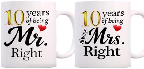 SIUNY 10 Year Anniversary For Couple Coffee Mugs Set of 2-10th Wedding Gifts Decorations for Parents Grandparents Husband Wife Him Her 11oz (10th)