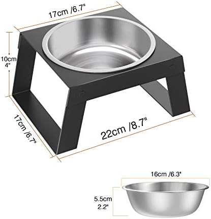 VavoPaw Elevated Dog Bowl, Metal Dog Cat Raised Stand Feeder with Stainless Steel Bowl(18.6fl oz/550ml), Detachable Elevated Food & Water Dish for Cats and Small Dogs, Black