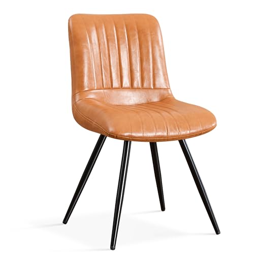 Image of Dining Chairs, Modern Dining Chairs with Thick Cushions, PU Leather Upholstered Kitchen Dining Room Chairs with Metal Legs for Dining Living Room (Caramel, 1 PCS)