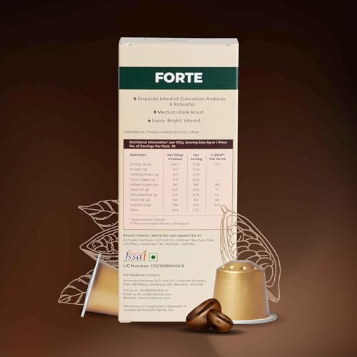 Image of KORLEONE Forte Aluminium Nespresso Compatible Coffee Pods 60 Capsules Arabica Robusta Blend Intensity 10 Medium to Dark Roast Level (Pack of 6)