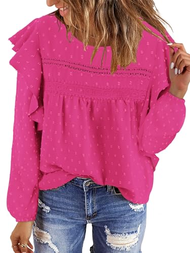 BETTE BOUTIK Womens Boho Fall Long Sleeve Shirts Crewneck Dressy Casual Blouses Trendy Flowy Tops