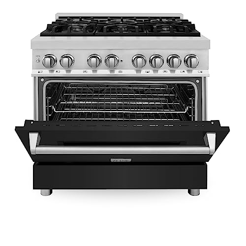 Zline 36" 4.6 Cu. Ft. Dual Fuel Range With Gas Stove And Electric Oven In Fingerprint Resistant Stainless Steel And Black Matte Door (Ras-Blm-36) #TOP4