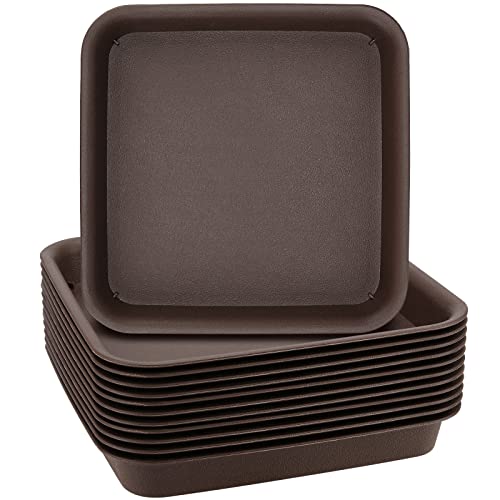 Keileoho 12 Pack 10 Inch Square Plant Saucer, Thickened Plastic Basin Tray, Large Heavy Duty Plastic Resin Drip Tray Flower Pot Bottom Water Tray For Outdoor And Indoor Plants, Dark Brown #TOP13