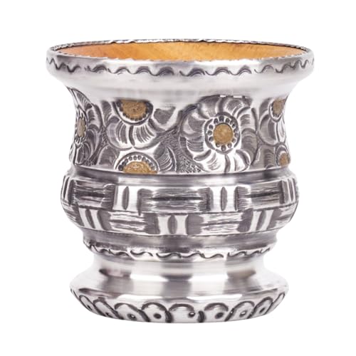SHOPPLACE Mate Aluminio Copa Mediana Artesanal Argentino Hecho a Mano (media flor)