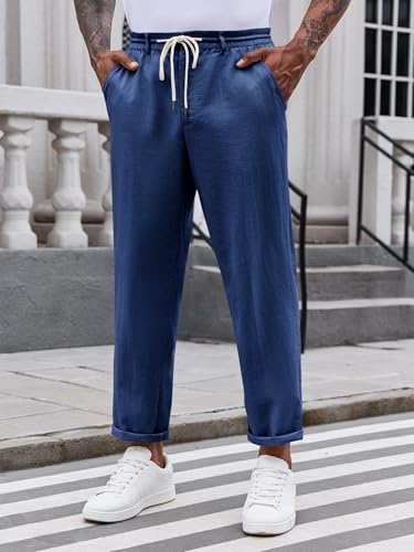 PASLTER Mens Casual Cropped Pants Drawstring Elastic Waist Lightweight Tapered Dress Pants2