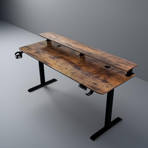 Image of Momentum Electric Height Adjustable Standing Desk with Monitor Riser, with One Piece Top, Advance 3 Memory Presets, 5 Year Warranty (Rust, Top - 120cm)