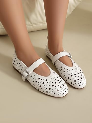 XIEDA Women's Genuine Leather Mary Janes Comfortable Cutout Ballet Flat Dress Shoes2