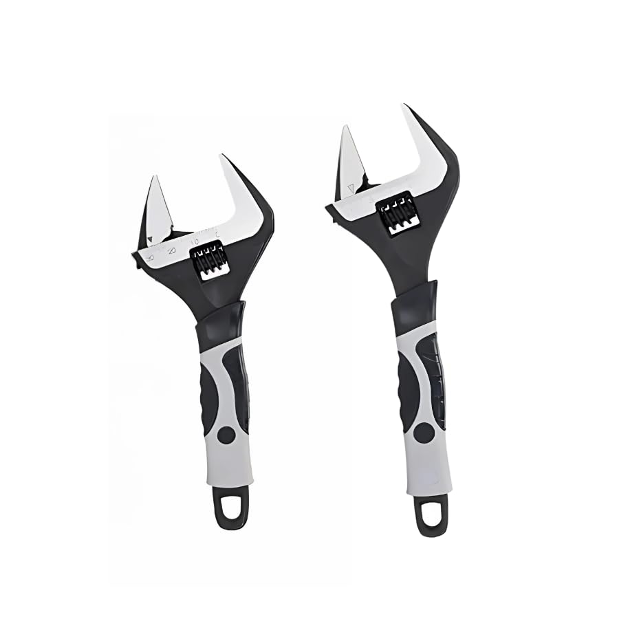 SDFIXINGS 4-Piece Adjustable Spanner Wrench Set – 6", 8", 10", 12" Extra-Wide Jaw Opening 34–60mm Black White Finish Heavy-Duty Alloy Steel Plumbing and Mechanical Hand Tools (Set 2Pcs (6" & 8"))