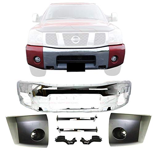 New Front Bumper Chrome + Cover & Stay Brackets + End Cap Primed Left Driver & Right Passenger Side Primed For 2004-2007 Nissan Titan Direct Replacement 62022ZR08A 62214ZJ00A 62215ZJ00A New Front Bumper Chrome + Cover & Stay Brackets + End Cap Primed Left Driver & Right Passenger Side Primed For 2004-2007 Nissan Titan Direct Replacement 62022ZR08A 62214ZJ00A 62215ZJ00A