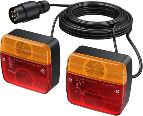 AUTOUTLET Lot de 2 Feu Remorque Arriere Kit de Montage de Feu Arrière de Remorque Connecteur Européen avec Câble Long 7,5 m et Connecteur 7 Broches E-mark...