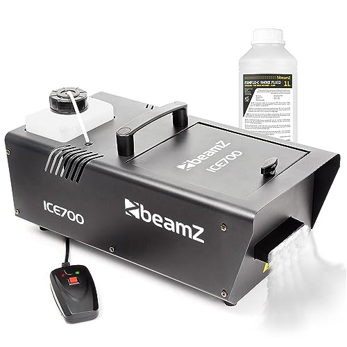 beamz ICE700 Low Fog Machine with 1L ECO Fluid & Wired Remote Control - 700W Dry Ice Effect Low Lying Fog Machine for Weddings, Parties, DJs & Events