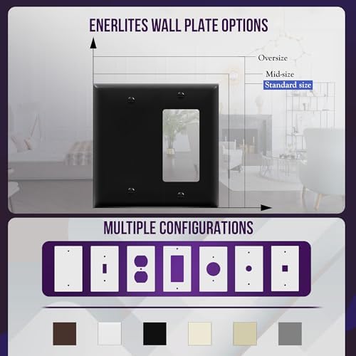 ENERLITES 2-Gang Blank and Decorator/GFCI Combination Wall Plate, Black — view 4