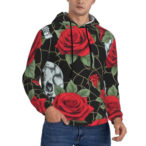 Sweat à capuche crâne et rose rouge homme noir XXL vêtement streetwear de mi-saison