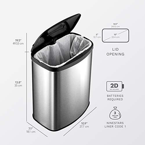 Nine Stars Dzt-8-1C Infrared Touchless Stainless Steel Trashcan #TOP5