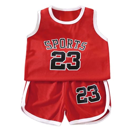 Generisch - Generisch Ensemble de basket-ball d'été pour enfants garçons et filles, gilet en maille et short, vêtements de sport, tenue légère pour tout-petits, rouge, 10-11 ans