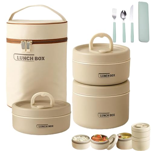Drbrrly 4 Tier Portable Insulated Lunch Container Set,Lunch Box Stackable Containers with Insulated Lunchs Bag,Stainless Leakproof Bento Box Hot Food Lunch...
