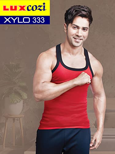Image of Lux Cozi Men Pack of 3 Pure Cotton Assorted Gym Vest (Size :