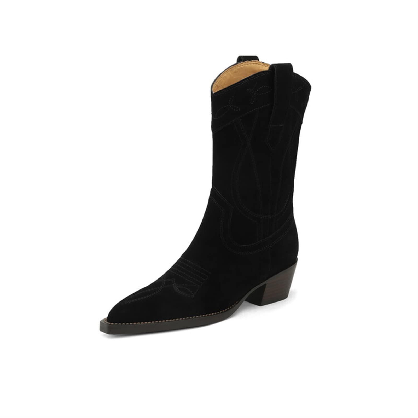Stivali da donna Vintage Albicocca Suede Stivali da donna Breve Equitazione Ricamato Nero Autunno Jeans