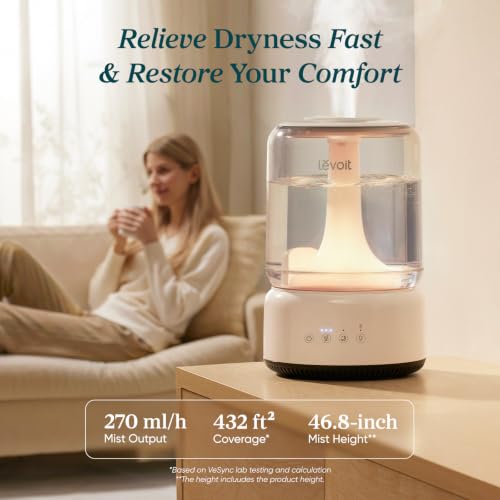 Image of LEVOIT Humidifiers for Bedroom, 4.2L Top Fill for Large Room, 42H Runtime, Dishwasher Safe, Easy to Clean, 21dB Quiet Cool Mist for Baby, Plants, Night Light, Essential Oil Diffuser, NeoClassic 450
