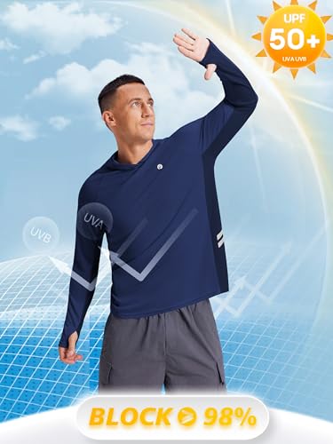 Image of PINSPARK Men's UPF 50+ Sun Shirts Long Sleeve Fishing Hoodie, UV Protection Rash Guard for Outdoor Hiking Running Swim Shirt