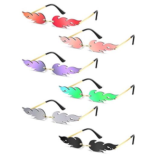 6 Pairs Fire Flame Sunglasses Novelty Flame Glasses Pack Rimless Fire Shaped Sunglasses for Women Men(Assorted Colors)