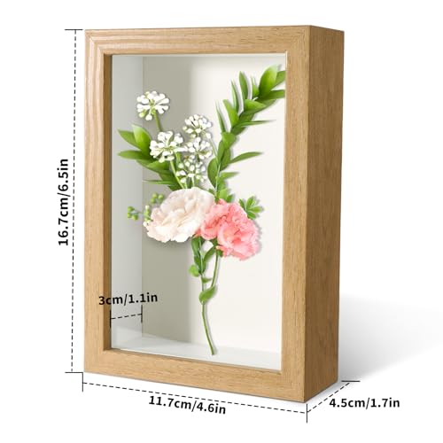 4x6 Small Shadow Box Frame Display Case with Real Glass for Memorabilia,Wedding Memories,Pins,Awards,Crafts,Tickets and Photos(Oak Color,Rjgyxq)