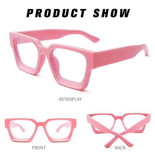 Image of Braylenz Square Thick Frame Blue Light Glasses for Men Women Fashion Clear Computer Eyeglasses