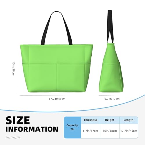 Solid color light green Large capacity beach bag with zipper, perfect for grocery bag pool gym travel shopping foldable beach travel bag,4