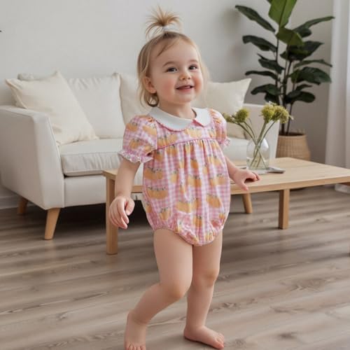 woshilaocai Baby Girl Pumpkin Romper Doll Collar Plaid Jumpsuit Infant Halloween Smock Bubble Bodysuit3