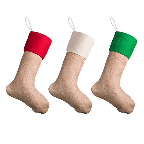 Favide 16 Inches Christmas Burlap Stockings Xmas Fireplace Hanging Stockings For Christmas Decoration Diy, Pack Of 6 （Red, Green, White） #TOP3
