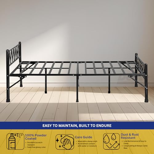 Image of DELITE KOM Mario Foldable Metal Bed | Double Size (6.71ft x 4ft) | Portable | No Installation | Strong Steel Frame | Powder Coated | Heavy Load | for 75 inchx48 inch Mattress | Glossy Black | 1 Year Warranty