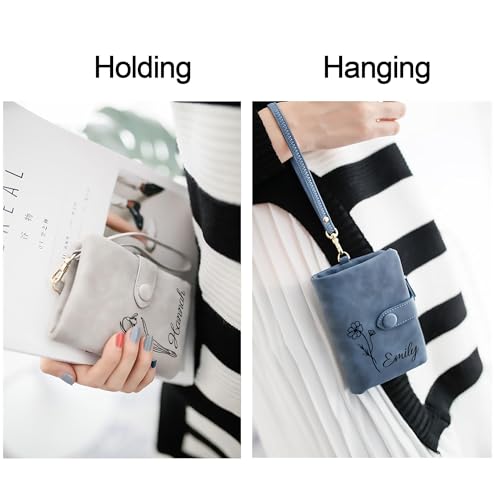 Custom Elegant Women's RFID Leather Wallet with Photo Insert,Card Slots, ID Window & Zipper Coin Purse – Stylish Bifold Design for Everyday Use, Mother's Day Gift for Her (Grey)3